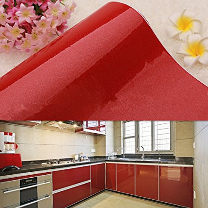 YIZUNNU Paper Wall Sticker Gloss Self Adhesive Vinyl Kitchen Cupboard Door Cover,24x98.43 Inch,Red