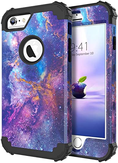 iPhone 6S Case,iPhone 6 Case,DUEDUE 3 in 1 Heavy Duty Rugged Shockproof Drop Protection Hybrid Hard PC Covers Galaxy Nebula Design PU Leather Soft Silicone Bumper Full Protective Case for iPhone 6S/ iPhone 6 for Women Men,Purple/Black