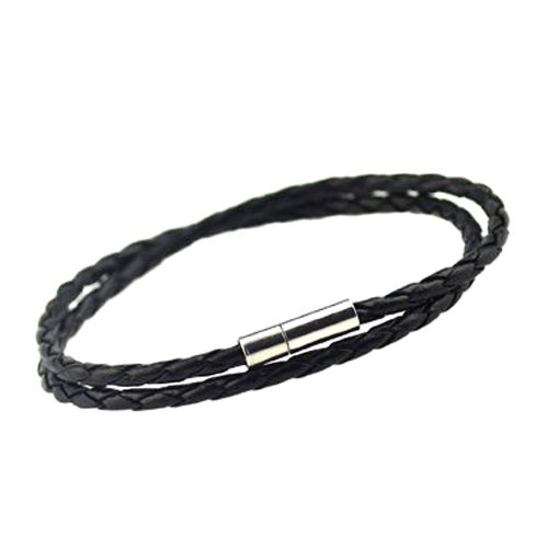 Handmade Leather Bracelets by Karma Leather: Vintage Infinity Wrap Style Leather Wristband For Men & Women - With Durable, Extra Strong Stainless Steel Clasp- 100% Genuine Braided Leather Cuff Bracelet, 16.5 Inches Long (Black)