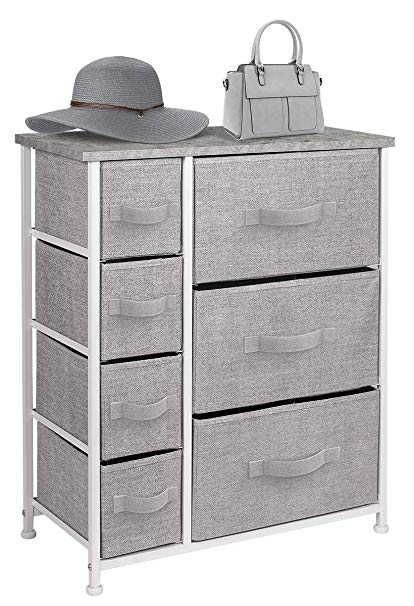 Sorbus Dresser with 7 Drawers - Furniture Storage Tower Unit for Bedroom, Hallway, Closet, Office Organization - Steel Frame, Wood Top, Easy Pull Fabric Bins (Gray)