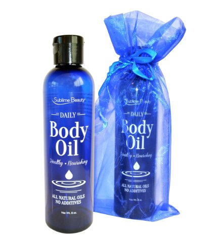Sublime Beauty DAILY BODY OIL, 8 Oz. Blend of 5 Pure Oils with No Preservatives. Moneyback Guarantee.