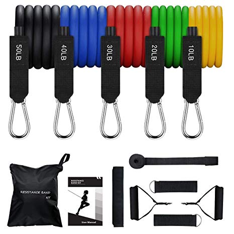 TOPELEK Resistance Bands Set, Resistance Tube Fitness Resistance Bands Set Up to 150 LBS with New Model Door Anchor & Band Guard, Fitness Tubes Set for Build up Endurance and Muscle, Losing Body Fat