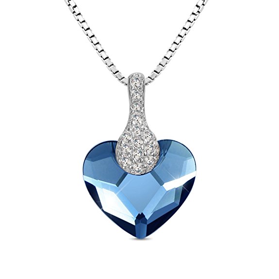 T400 Jewelers "Sweet Heart" 925 Sterling Silver Swarovski Elements Crystal Pendant Necklace, 16"