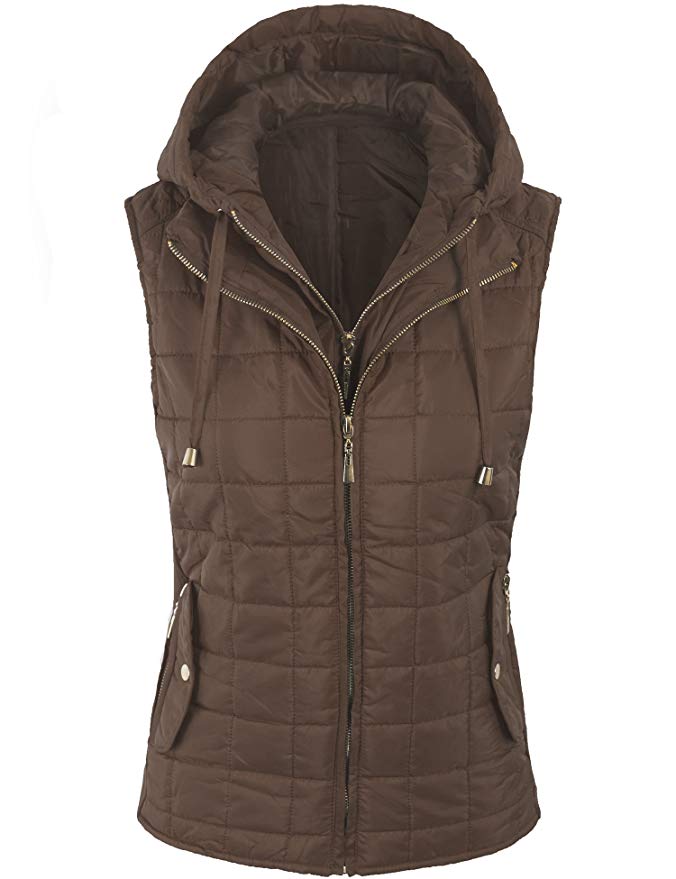 BOHENY Womens Quilted Lightweight Vest with Removable Hoodie ¡¦