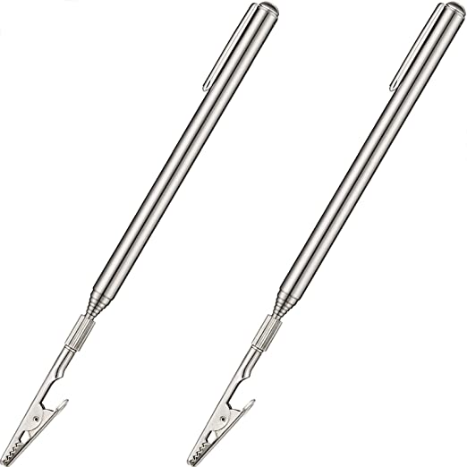 2 Pieces Roach Clip Telescoping Alligator Clip Telescopic Metal Wire Joint Clamp with Pen Clip Extendable for Mechanics Home Automobile Repairing Jewelry Fastening Picking Items (Range 8.27-36 Inch)