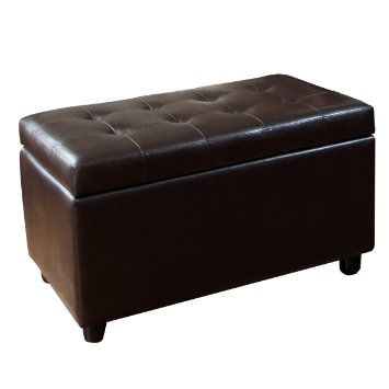 Simpli Home Cosmopolitan Faux Leather Rectangular Storage Ottoman Bench Medium Brown