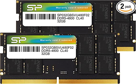 Silicon Power DDR5 64GB (32GBx2) 4800MHz (PC5-38400) 262-pin CL40 1.1V SODIMM Laptop RAM Computer Memory SP064GBSVU480F22