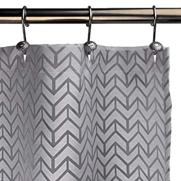 Bayside Wind Burnout Fabric Shower Curtain, White/Gray, Geometric, 72 × 72 inches, Built-in Liner, Buttonhole Top, Machine Washable