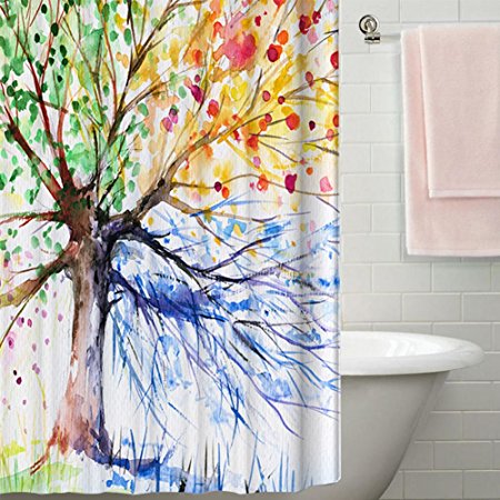 Colorful Tree Shower Curtain, RayCue Tree of Life Art Print Polyester Fabric Bathroom Curtain Sets with Hooks--- Water, Soap, and Mildew Resistant