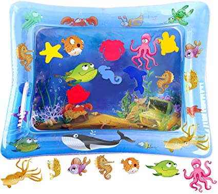 HISTOYE Baby Inflatable Patted Pad Tummy Time Water Play Mat Toys for Babies Water Activity Growth Mat Toys for Infants Toddlers Blue Marine Pattern