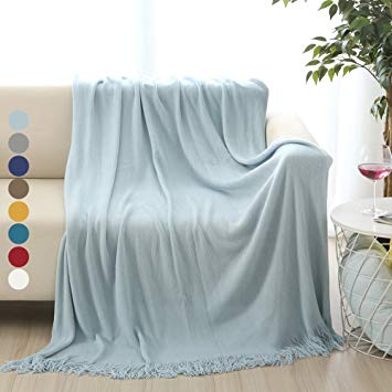 ALPHA HOME Soft Throw Blanket Warm & Cozy for Couch Sofa Bed Beach Travel - 50" x 60", Light Blue