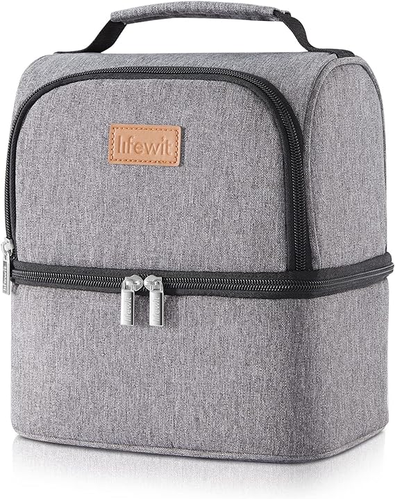 Lifewit Bolsa Térmica para Almuerzo con Doble Compartimentos Aislamiento,Multiuso Caja De Almuerzo para Hombres,Mujeres,Niños,Bebé,Bolso Térmico para Camping,Excursión,Playa Refrescos,7L, Gris