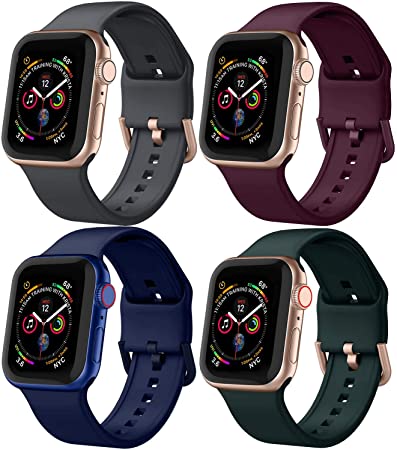 CCnutri Compatible for Apple Watch Band 38mm 40mm 42mm 44mm, Soft Silicone Replacement Bands with Color Clasp for Apple iWatch SE 6/5/4/3/2/1 Women Men
