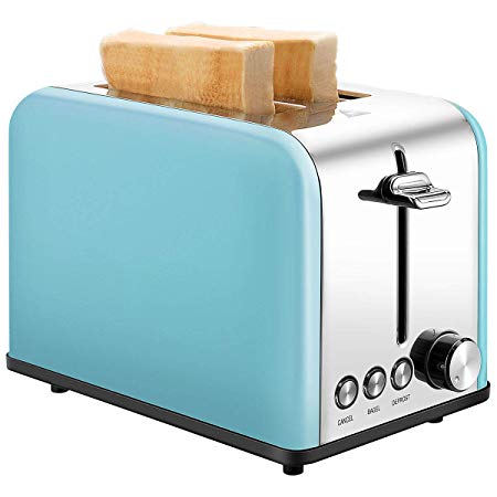 Toaster 2 Slice, Retro Small Toaster with Bagel, Cancel, Defrost Function, Extra Wide Slot Compact Stainless Steel Toasters for Bread Waffles, Aqua Blue