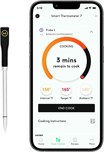 CHEF iQ Smart Thermometer Extra Probe No. 2, Bluetooth/WiFi Enabled, Allows Monitoring of Two Foods at Once, for Grill, Oven, Smoker, Air Fryer, Stove, Must Be Used with Smart Hub (Sold Separately)