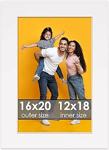 12x18 Mat for 16x20 Frame - White Precut Mat Board 12x18 Photo Matte Made to Fit a 16x20 Picture Frame, Acid-Free, Premium Matboard for Family Photos, Art, Picture Framing, Pack of 1 Mat