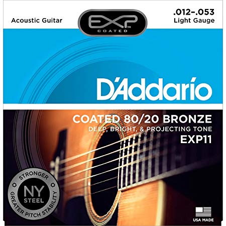 D'Addario EXP11 EXP Coated 80/20 Bronze Light (.012-.053) Acoustic Guitar Strings