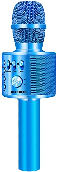 BONAOK Karaoke Wireless Microphone, Kids Microphone Karaoke Mic, Rechargeable Bluetooth Mic for Partys, Karaoke Machine for Adults Kids, for iPhone/PC or All Smartphone(Blue)