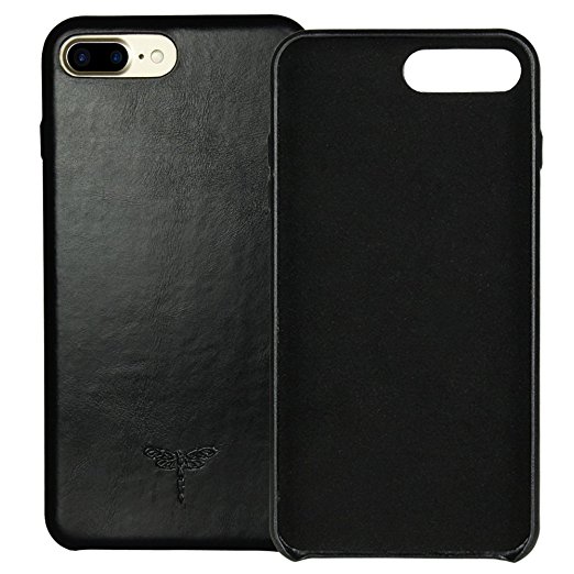 iPhone 7 Plus Case iPhone 8 Plus Case FRIFUN Genuine Leather Hard Back Case Thin Fit Snap Case Excellent Grip for Apple iPhone 7 Plus / 8 Plus 5.5 inch (Black)