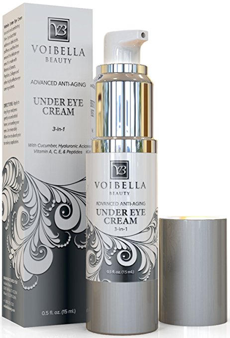 Natural Anti-Aging Under Eye Cream, Best 3-in-1 Treatment For Dark Circles, Puffy Eyes, Bags & Wrinkles - Firming, Brightening & Hydrating - Cucumber, Collagen, Hyaluronic Acid, Retinol, Vitamin C & E