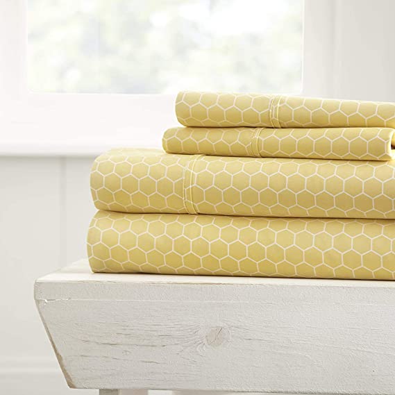 Linen Market 3 Piece Sheet Set Patterned, Twin, Honeycomb Yellow