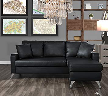 Divano Roma Furniture Bonded Leather Sectional Sofa - Small Space Configurable Couch (Black)