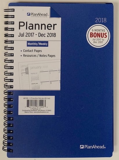 PlanAhead Home/Office 18 Month Planner, July 2017 - December 2018, 5.875 x 8.125 inches, Assorted Colors, Color May Vary