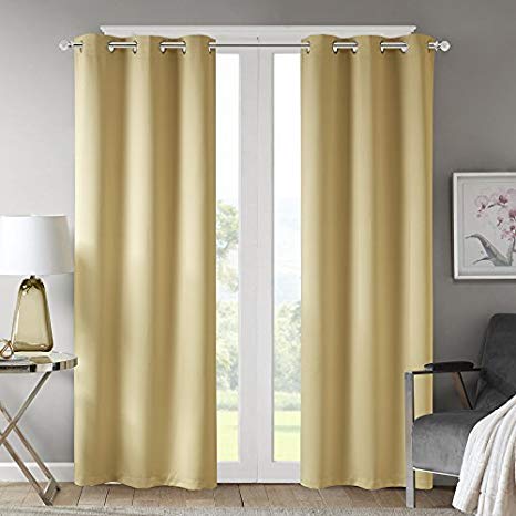 Comfort Spaces - Windsor Solid Yellow Window Curtain Pair/Set of 2 Panels - 42x63 inch Panel - Blackout Room Darkening - Grommet Top - 2 Pieces