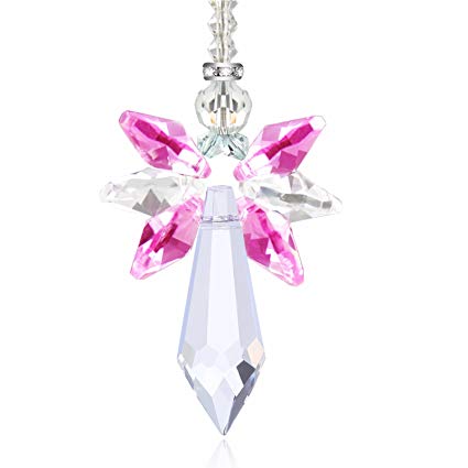 Anna Crystalworld Rainbow Guardian Angel Crystal Suncatcher For Home/Car Decoration & Porch Decor & Hangings Crystal Glass Ornament (Pink)