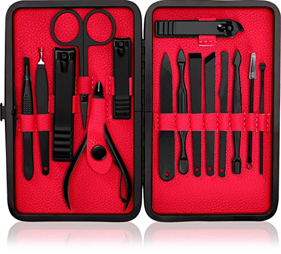 Utopia Care 15 Pieces Manicure Set - Stainless Steel Manicure Nail Clippers Pedicure Kit - Professional Grooming Kits, Nail Care Tools with Luxurious Travel Case (Red)