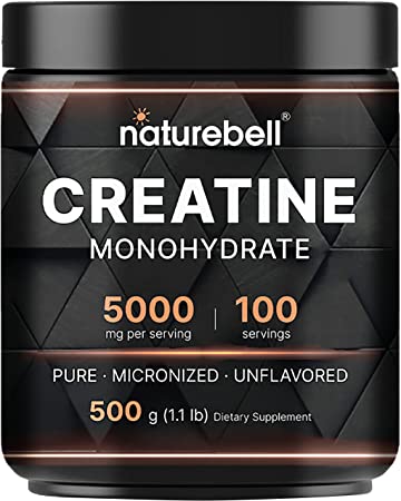 Naturebell Creatine Monohydrate Powder 500 Grams, 5000mg Per Serving, Pure Unflavored Creatine Powder - Micronized - Pre Workout | Keto | Vegan | Dissolves Easy | Filler Free - 100 Servings (1.1Lb)