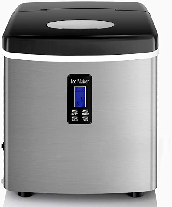 Ice Maker Machine for Countertop, Makes 35 lbs Ice in 24 hrs - Ice Cubes Ready in 8 Mins, Compact&Lightweight Ice Maker with Ice Scoop/Basket/Stainless Steel (LCD display)