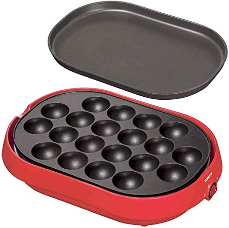 YAMAZEN takoyaki device (with flat plate) 18 baked removable plate type Red YOC-W200 (R)