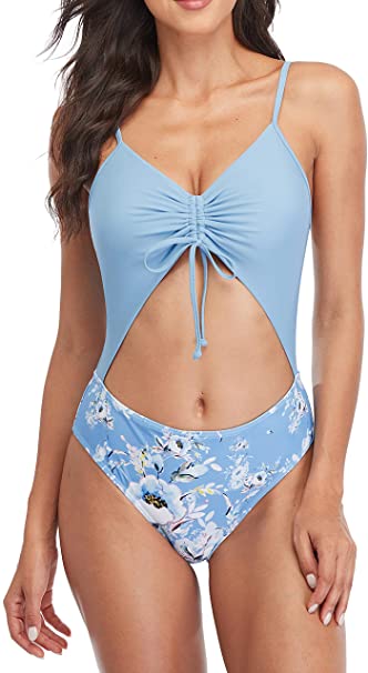 Sociala Cutout One Piece Bathing Suits for Women High Waisted Lace-up Monokini Swimsuits