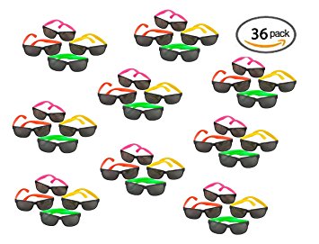 36 Pack 80's Style Neon Party Sunglasses - Fun Gift, Party Favors, Party Toys, Goody Bag Favors