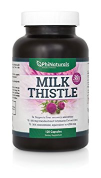 Milk Thistle Silymarin 30x Extract (Standardized 30:1) by Phi Naturals | 150 mg Per Capsule - 120 Capsules | Supports Liver Cleanse, Detox and more