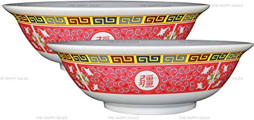 Happy Sales Longevity Design Melamine Oriental Pho Noodle Soup Bowl (Set of 2), 36 oz, Multicolor