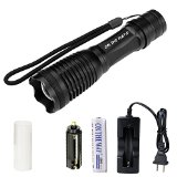 On The Way 2000 Lumen Expedition Handheld Flashlight Led  With  Battery Charger 18650 2800mAh Rechargeable Battery and Sleeve AAA Battery Holder