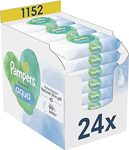 Pampers Harmonie Aqua, 1152 Lingettes pour Bébé (24x48), Sans Plastique, Certifié OEKO-TEX, Protection De La Peau Délicate Avec 99% D’Eau, Aide à restaurer le pH naturel de la peau