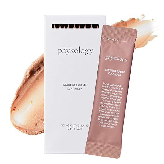 PHYKOLOGY Seaweed Bubble Clay Mask Korean Face Mask with Premium Pink Clay, Bentonite Clay, Kaolin, and Seaweed - Pore Minimizer and Acne Treatment Skin Care Product (10 PACKETS)