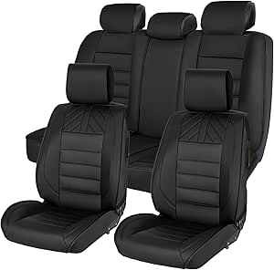 WEIZE Luxury Leather Car Seat Covers Full Set, Universal Seat Protectors Car Seat Cushion Waterproof Anti-Slip, Automotive Seat Covers Front Seats and Back Fit for Most Cars, Black