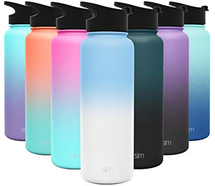 Simple Modern 40 Ounce Summit Water Bottle - Stainless Steel Tumbler Metal Flask  2 Lids - Wide Mouth Double Wall Vacuum Insulated Leakproof Ombre: Santorini Breeze