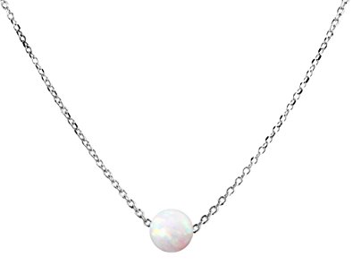 925 Sterling Silver Small White Opal Choker Necklace, 16"