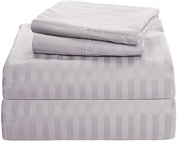 King Size 100% Egyptian Cotton 800 Thread Count 4 Piece Sheets Set - 18" Inch Deep Pocket, Smooth & Soft Sateen Weave, Premium Quality Hotel Bedding, Silver Striped