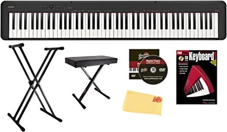 Casio CDP-S160 88-Key Compact Digital Piano Bundle with Adjustable Stand, Bench, Instructional Book, Austin Bazaar Instructional DVD, and Polishing Cloth