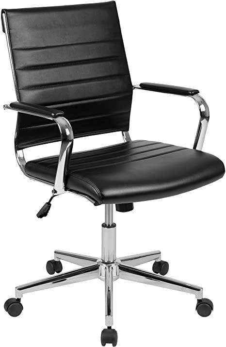 Flash Furniture Mid-Back Black LeatherSoft Contemporary Ribbed Executive Swivel Office Chair, BIFMA Certified