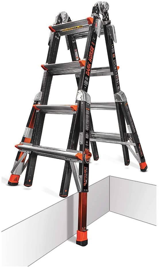 Little Giant 22 Dark Horse Multi-Use Fiberglass Ladder with Ratchet Levelers 300 Pound Rating 15145-801