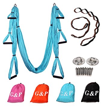 G&P Aerial Flying Yoga Hammock Set - Yoga Swing / Inversion / Sling Hammock  with 2 Daisy Chain Adjustable Straps   All Installation Hardware