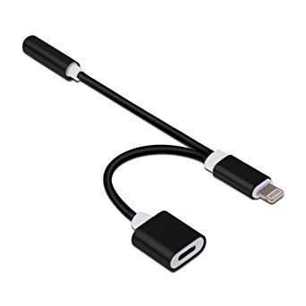 2 in 1 Lighting to 3.5mm AUX Headphone Jack and Charging Adapter for iPhone 7 7Plus, Listen to Music with Favorite Headphone and Charge Your iPhone7 At the Same time(Black)