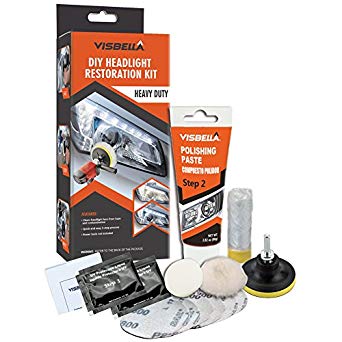 Visbella DIY Headlight Restoration Kit Renewal with Protectant Fix Remove Buffer and Polish Cloudy Lights Taillights Fog Lights Directional Lights, Clear